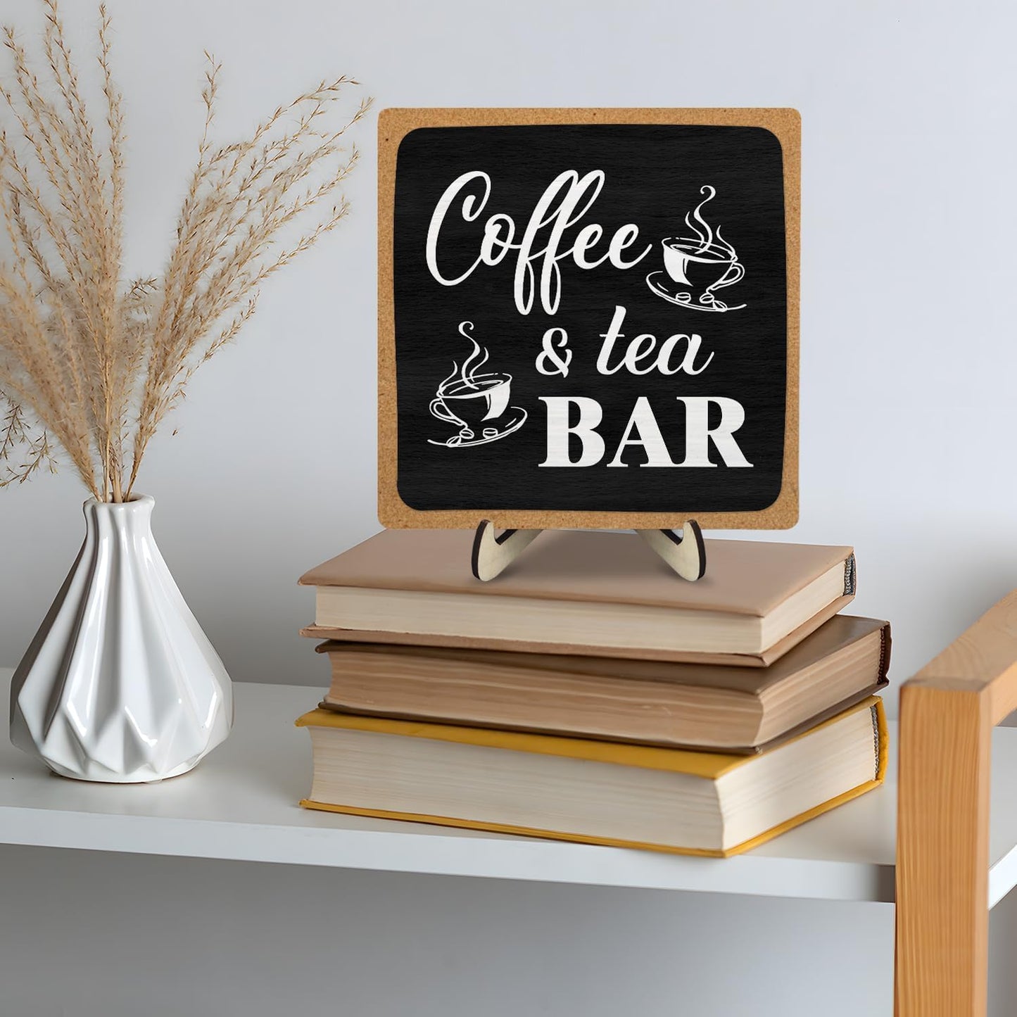 Coffee Bar Decor Sign,Rustic Wooden Plaque Coffee Sign for Java Station, Kitchen, Cafe or Tea Corner, Funny Jave Gift for Home Cafe, 5.9 x 5.9Inch (Black+Brown04)