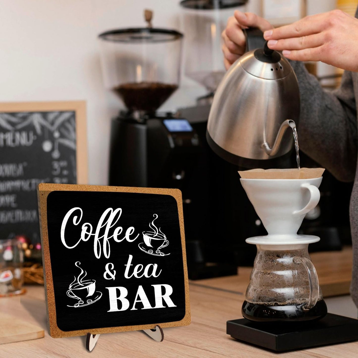 Coffee Bar Decor Sign,Rustic Wooden Plaque Coffee Sign for Java Station, Kitchen, Cafe or Tea Corner, Funny Jave Gift for Home Cafe, 5.9 x 5.9Inch (Black+Brown04)