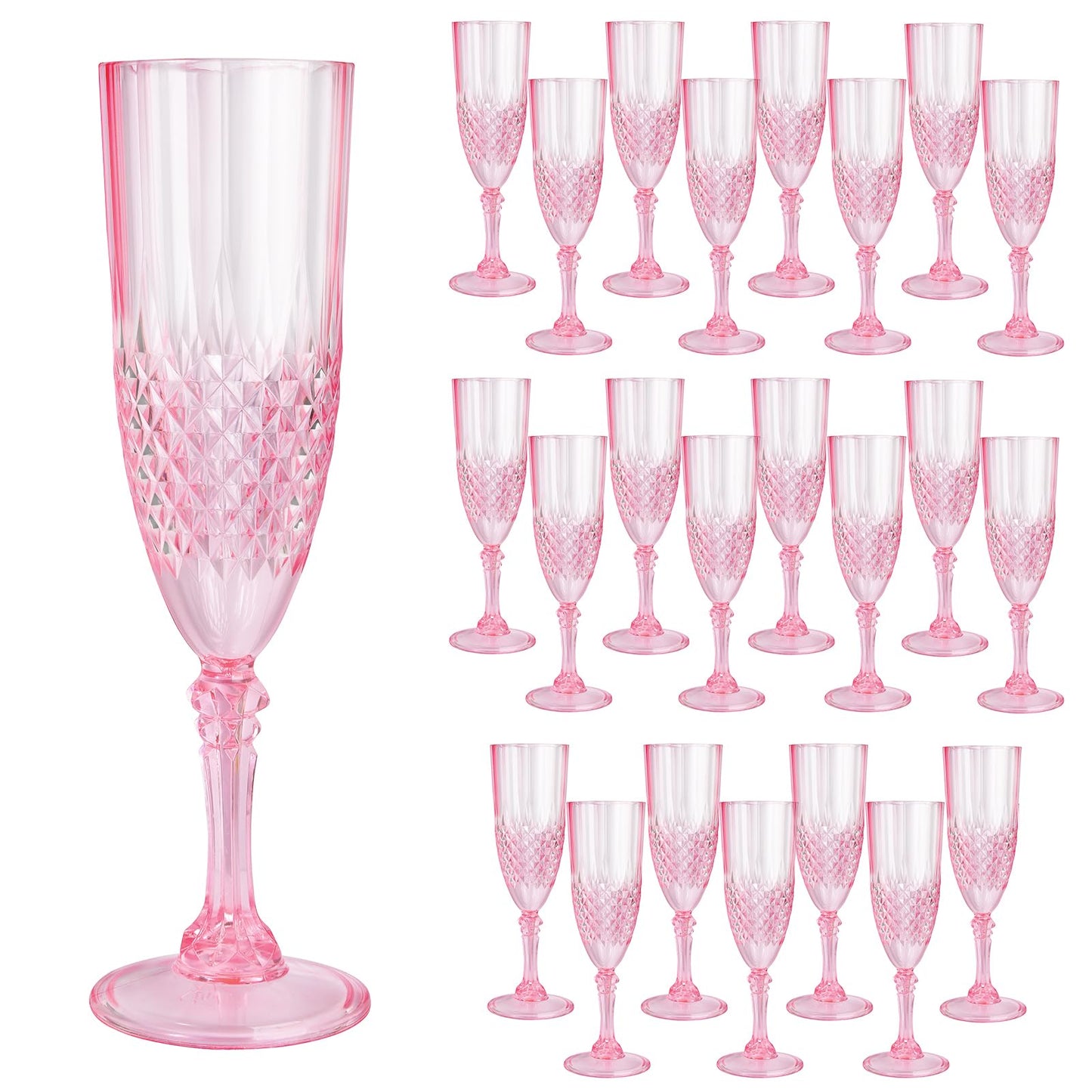 CHICERA 24 Pcs Pink Plastic Champagne Flutes,Pink Champagne Glasses Bulk, Made of Durable Plastic Material Can be Used for Weddings, Everyday Fun Parties and More!