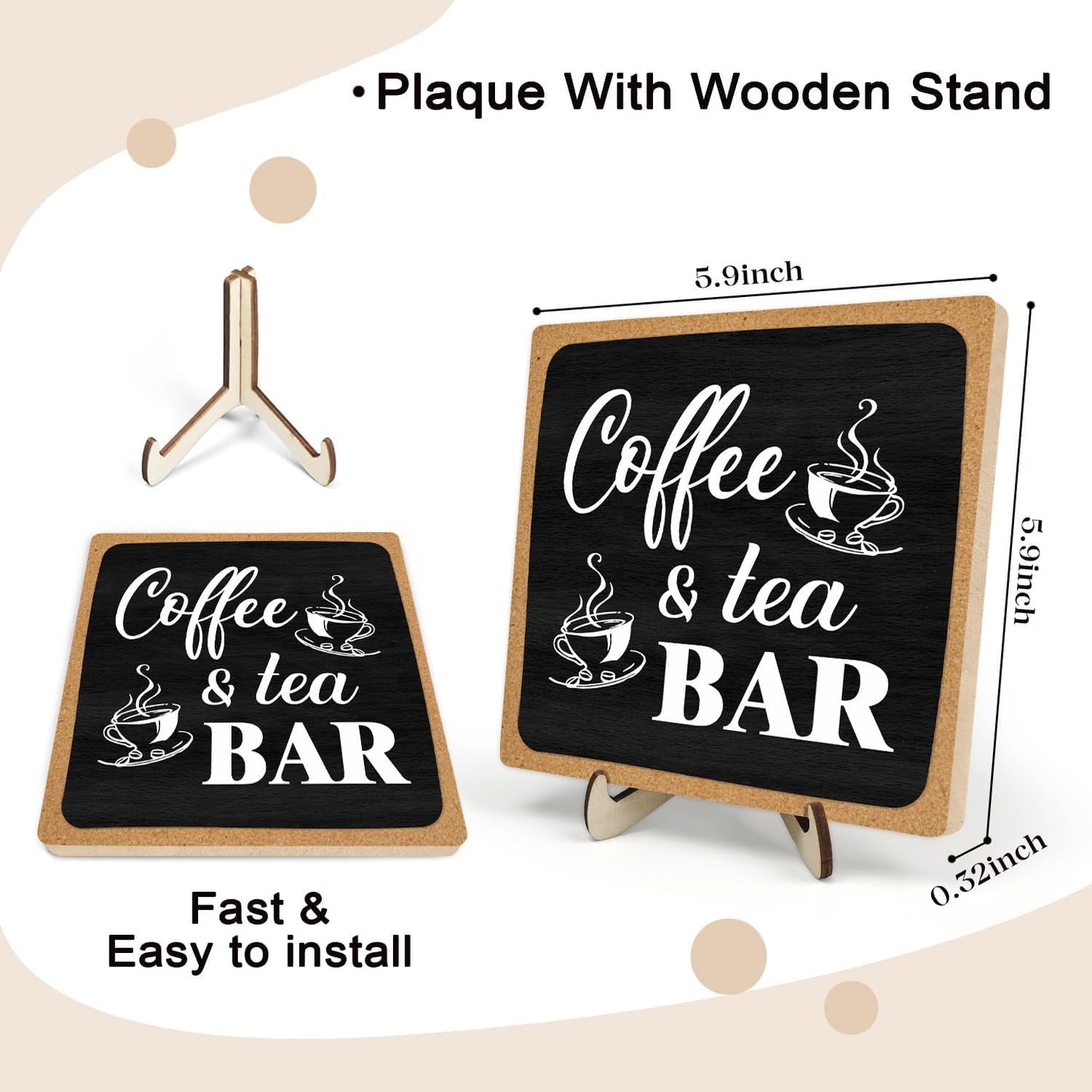 Coffee Bar Decor Sign,Rustic Wooden Plaque Coffee Sign for Java Station, Kitchen, Cafe or Tea Corner, Funny Jave Gift for Home Cafe, 5.9 x 5.9Inch (Black+Brown04)