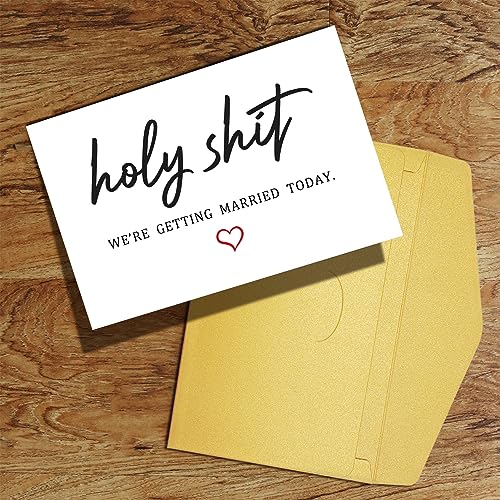 Qiliji Funny Wedding Day Card, Groom Bride Wedding Day Vows Card, To My Husband Wife On Our Wedding Day Card, Holy Shit We're Getting Married Today