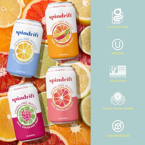 Spindrift Sparkling Water, 4 Flavor Variety Pack, Made with Real Squeezed Fruit, 12 Fl Oz (Pack of 20)