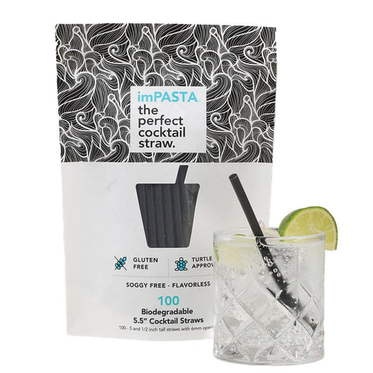 imPASTA Straws Biodegradable Cocktail Straws 5.5 Inch - 100 Count, Vegan-Friendly, Gluten-Free & Compostable, Never Cracks, 100% Flavourless, Eco-Friendly Drinking Straws Alternative to Plastic Straws