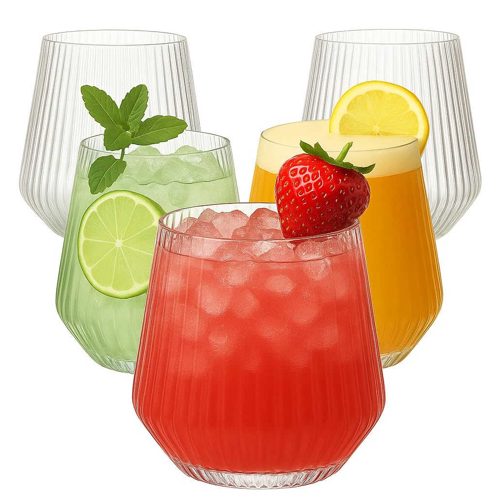 40 count Origami Ripple Unbreakable Stemless Plastic Wine Champagne Whiskey Glasses Elegant Durable Disposable Indoor Outdoor Ideal for Home, Office, Bars, Wedding, Ribbed 12 Ounce Cups (Clear)