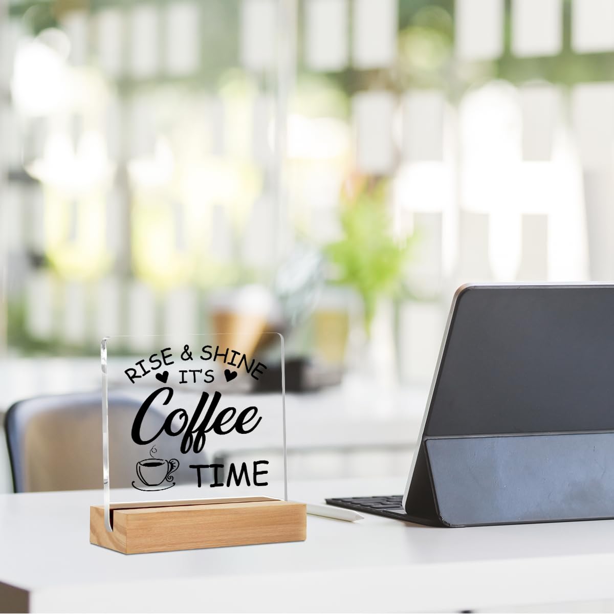 Coffee Bar Decor Acrylic Sign with Wood Stand, Coffee Lover Gifts Coffee Decor Coffee Shop Bedroom Living Room Desk Cubicle Coffee Table Shelf Decor, Coffee Gifts for Coffee Lovers Coffee Sign