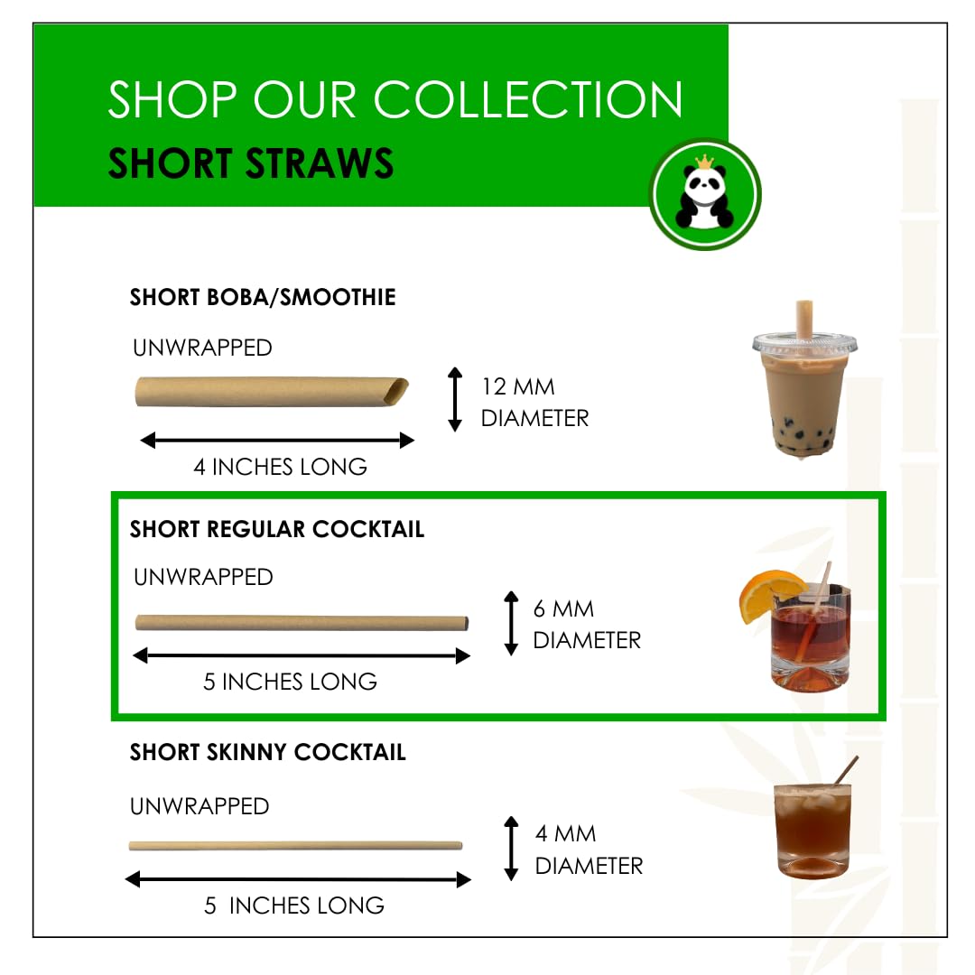 Pandaboard™ Compostable Bamboo Cocktail Straws/Stirrers (Short) - Unwrapped - bag of 250