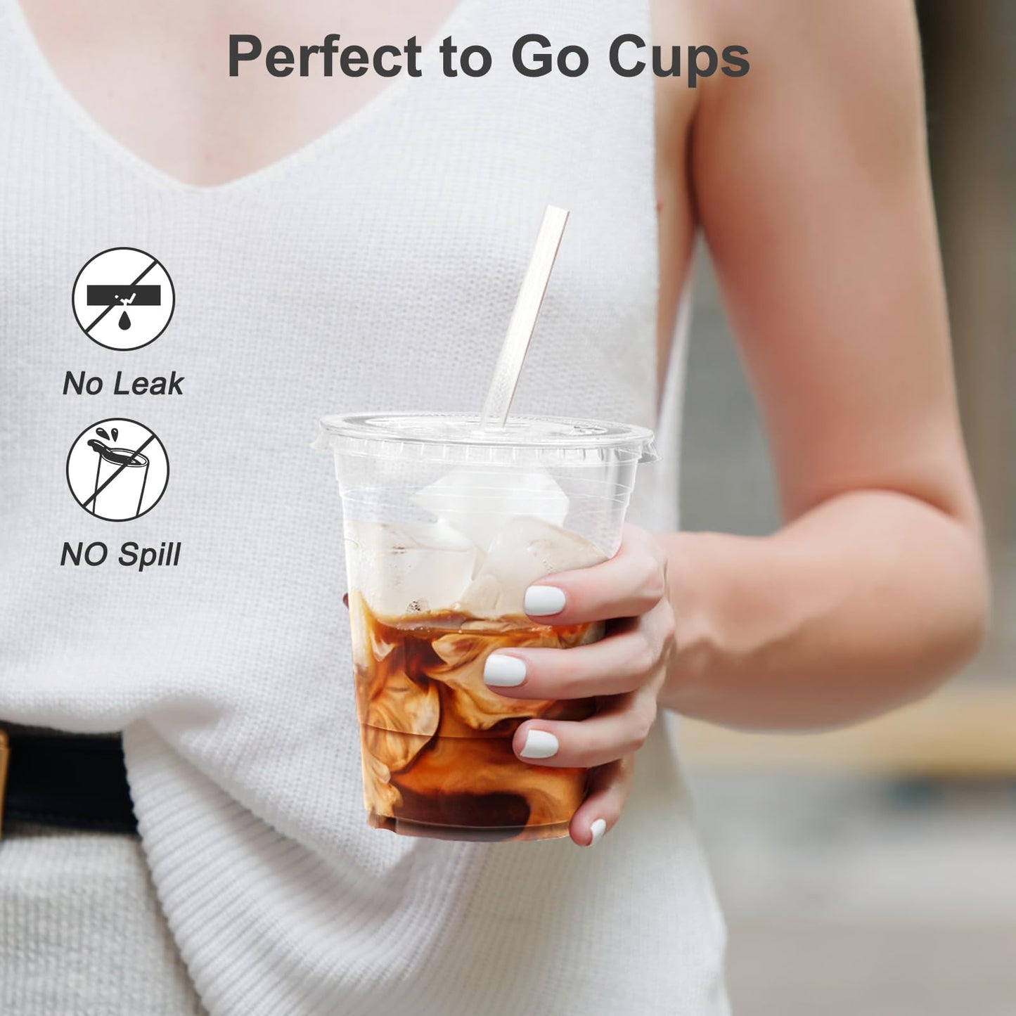 Dealusy 100 Pack - 16 oz Clear Plastic Cups with Lids and Straws, Sturdy & Food Safe Iced Coffee Cups with lids, Disposable Plastic Smoothie Cups for Cold Drinks