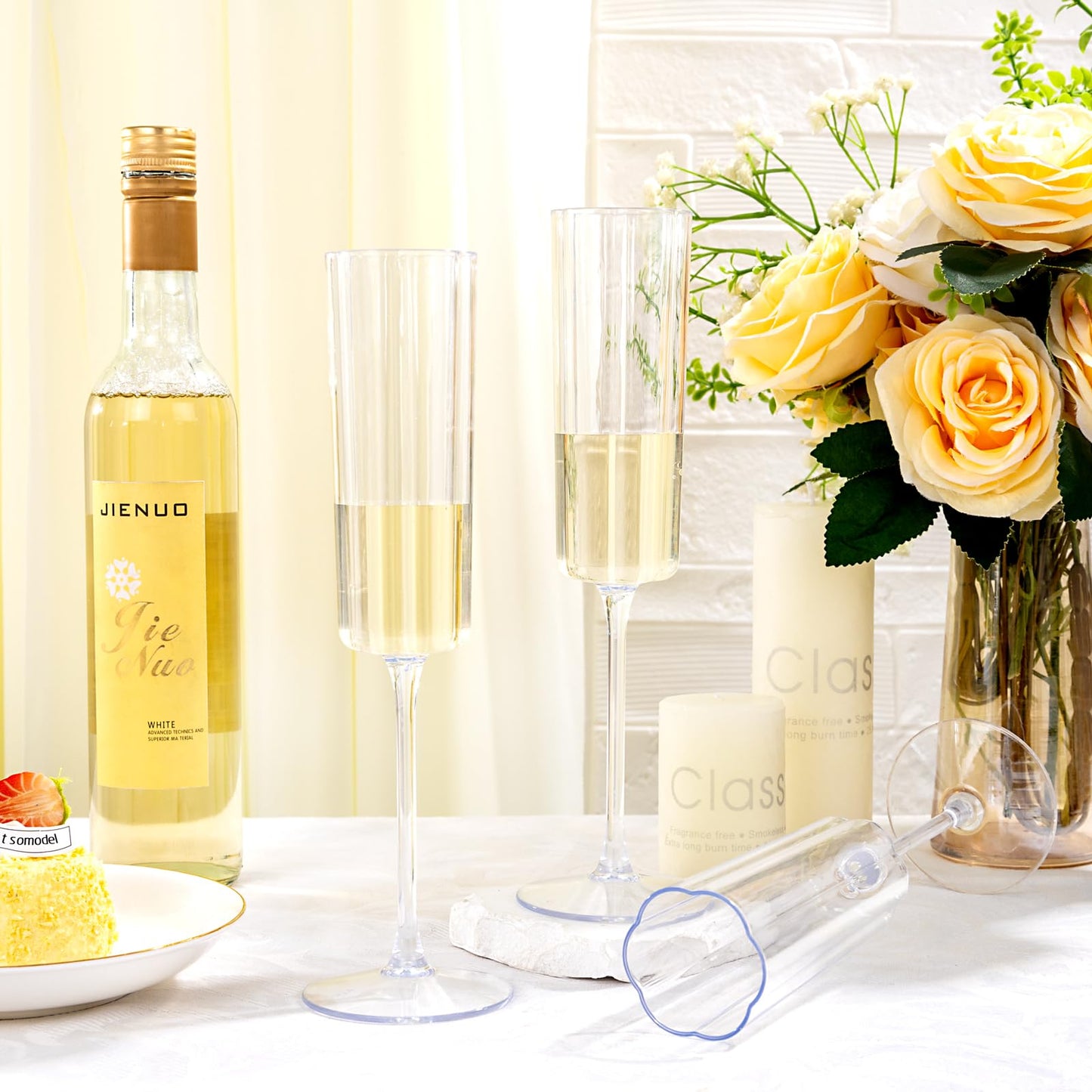 YOUBET 36 Pack Clear Champagne Flutes Plastic - 6 Oz Flower Wavy Champagne Plastic Glasses - Heavy Duty Vintage Disposable Flutes for Wedding Party Birthday Anniversary