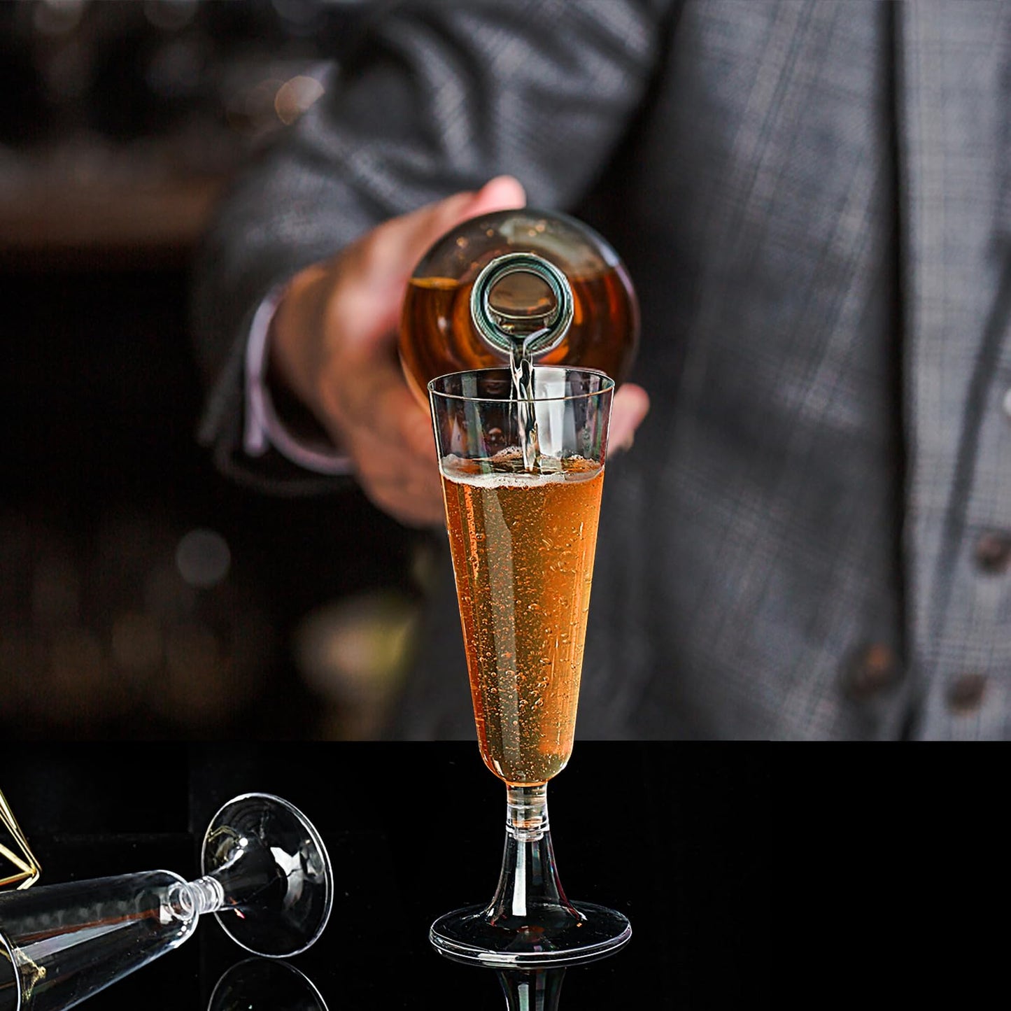 SUREHOME Plastic Champagne Flutes Plastic Champagne Glasses Disposable Mimosa Glasses Bulk 100 Pack Clear Wedding Toasting Cups Unbreakable Crystal Stemware for Bar Baby Shower Birthday Party Supplies