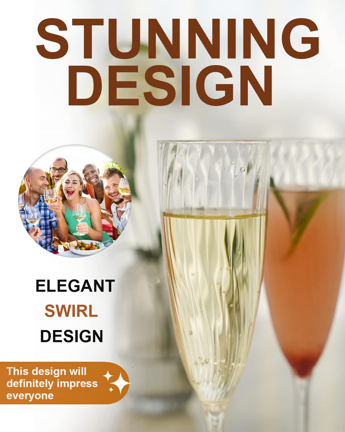 Walee Koky Plastic Champagne Flutes, 36 PCS Clear Disposable Wine Glasses Reusable Plastic Cocktail Cups for Home Daily Life Party Birthday Wedding Toasting Drinking Champagne(6 oz)