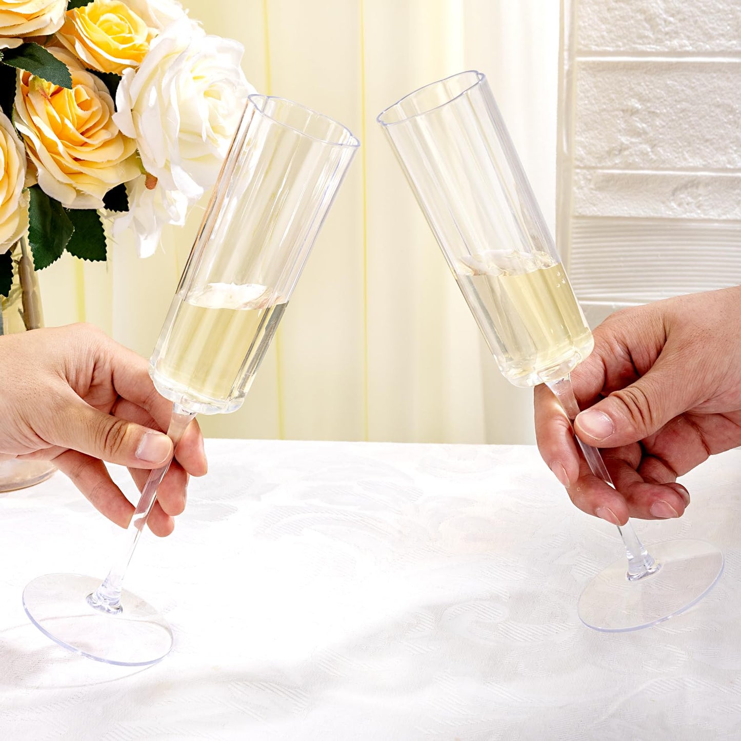 YOUBET 36 Pack Clear Champagne Flutes Plastic - 6 Oz Flower Wavy Champagne Plastic Glasses - Heavy Duty Vintage Disposable Flutes for Wedding Party Birthday Anniversary