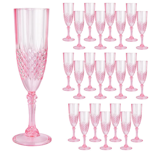 CHICERA 24 Pcs Pink Plastic Champagne Flutes,Pink Champagne Glasses Bulk, Made of Durable Plastic Material Can be Used for Weddings, Everyday Fun Parties and More!