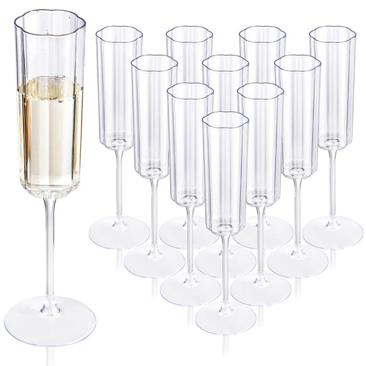 YOUBET 36 Pack Clear Champagne Flutes Plastic - 6 Oz Flower Wavy Champagne Plastic Glasses - Heavy Duty Vintage Disposable Flutes for Wedding Party Birthday Anniversary