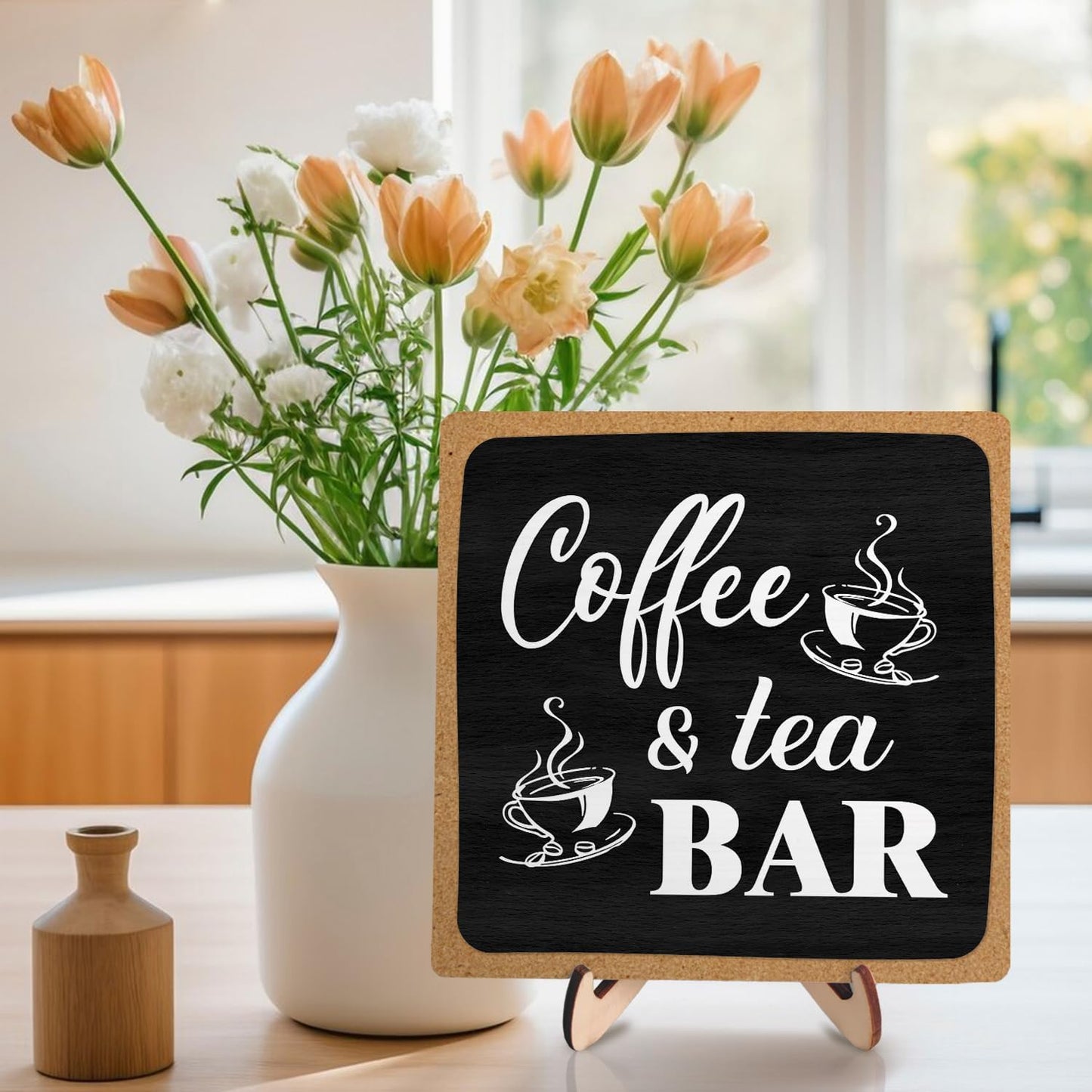 Coffee Bar Decor Sign,Rustic Wooden Plaque Coffee Sign for Java Station, Kitchen, Cafe or Tea Corner, Funny Jave Gift for Home Cafe, 5.9 x 5.9Inch (Black+Brown04)