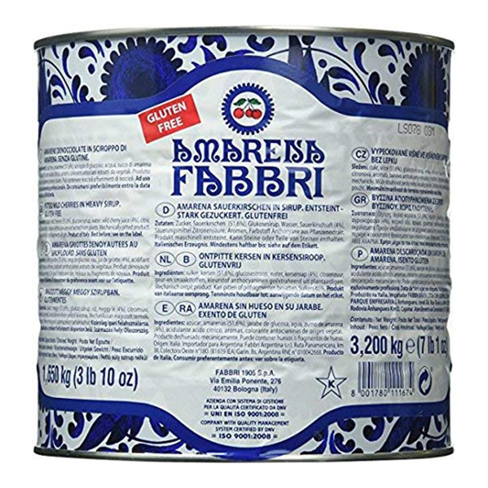 Fabbri Amarena Wild Cherries in Syrup, 7 Pounds, Food Service Size, Gluten Free, Non- GMO, Vegan