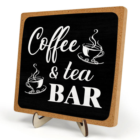 Coffee Bar Decor Sign,Rustic Wooden Plaque Coffee Sign for Java Station, Kitchen, Cafe or Tea Corner, Funny Jave Gift for Home Cafe, 5.9 x 5.9Inch (Black+Brown04)