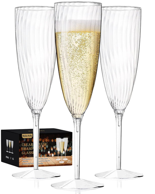 Walee Koky Plastic Champagne Flutes, 36 PCS Clear Disposable Wine Glasses Reusable Plastic Cocktail Cups for Home Daily Life Party Birthday Wedding Toasting Drinking Champagne(6 oz)