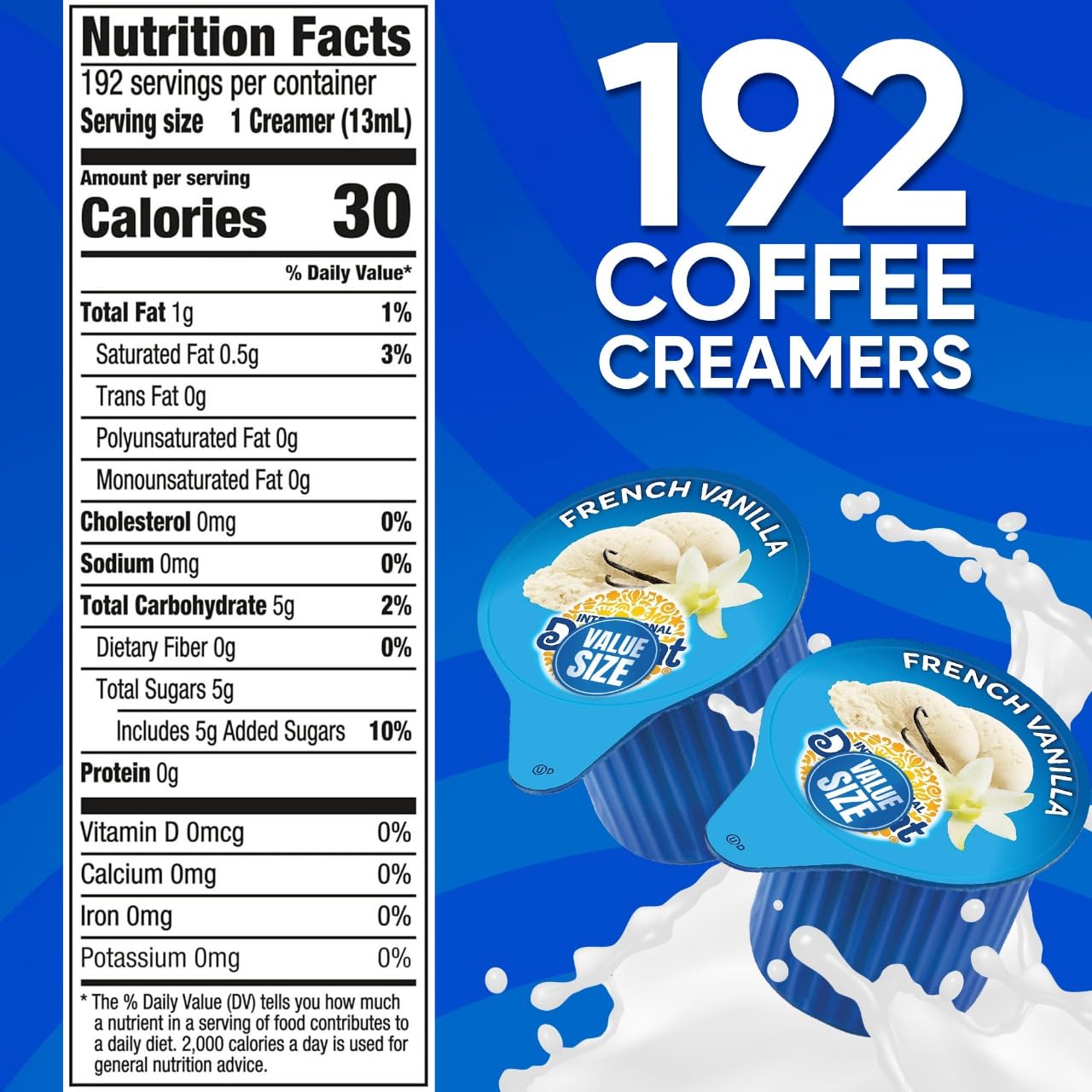 Generic French Vanilla Coffee Creamer Singles, 192 Creamer Singles Included Great for Offices, Restaurants, Coffee, Bar, Gift and Homes, Plus Spoon Perfect for Mixing