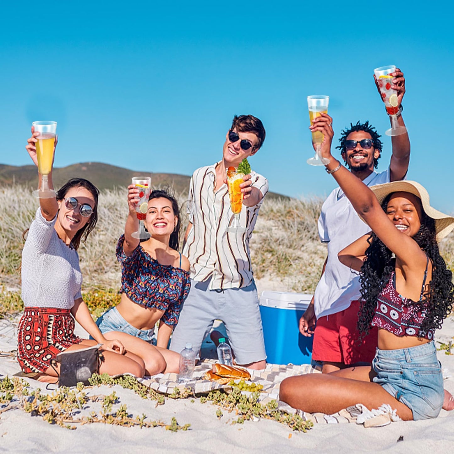 SUREHOME Plastic Champagne Flutes Plastic Champagne Glasses Disposable Mimosa Glasses Bulk 100 Pack Clear Wedding Toasting Cups Unbreakable Crystal Stemware for Bar Baby Shower Birthday Party Supplies