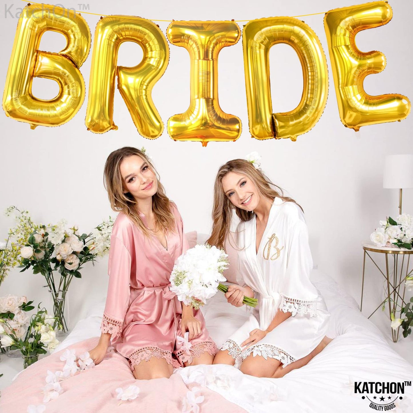 KatchOn, Giant Gold Bride Balloons - 40 Inch | Bachelorette Party Decorations | Gold Bride Sign for Bridal Shower Decorations | Bridal Shower Balloons | Bachelorette Balloon
