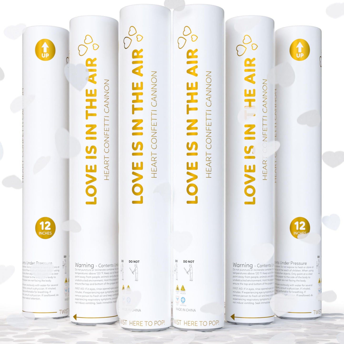 White Biodegradable Heart Confetti Poppers Confetti Cannon | 6 Pack | Party Poppers Decoration for Valentine's Day, Wedding, Bridal Shower | Wedding Supplies Party Favors | 12 in | TUR Party Supplies