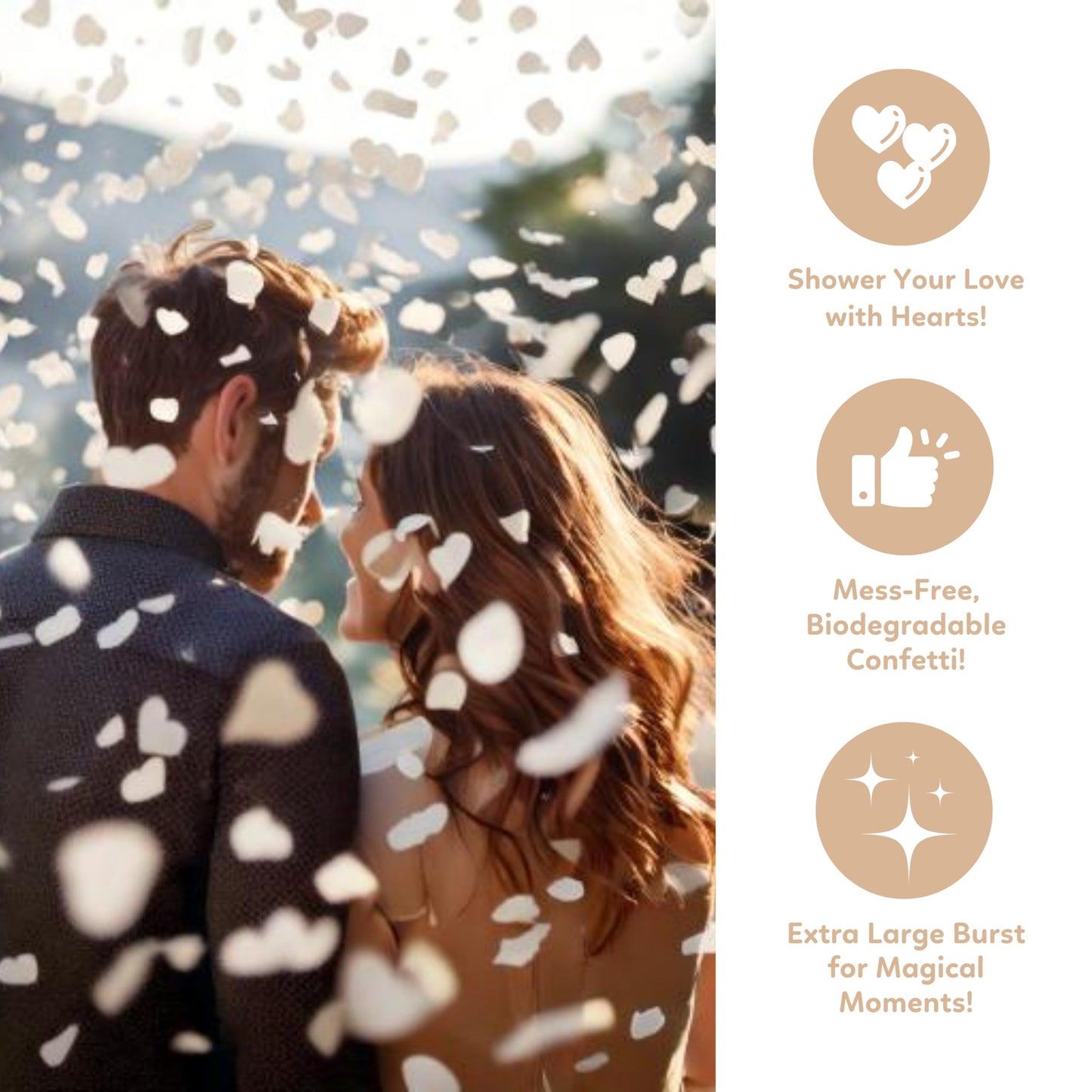 White Biodegradable Heart Confetti Poppers Confetti Cannon | 6 Pack | Party Poppers Decoration for Valentine's Day, Wedding, Bridal Shower | Wedding Supplies Party Favors | 12 in | TUR Party Supplies