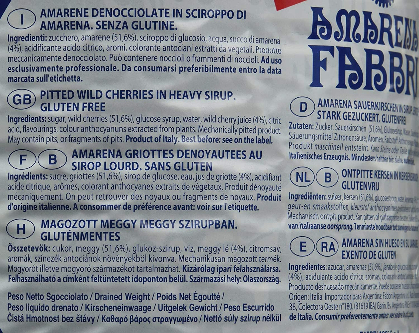 Fabbri Amarena Wild Cherries in Syrup, 7 Pounds, Food Service Size, Gluten Free, Non- GMO, Vegan