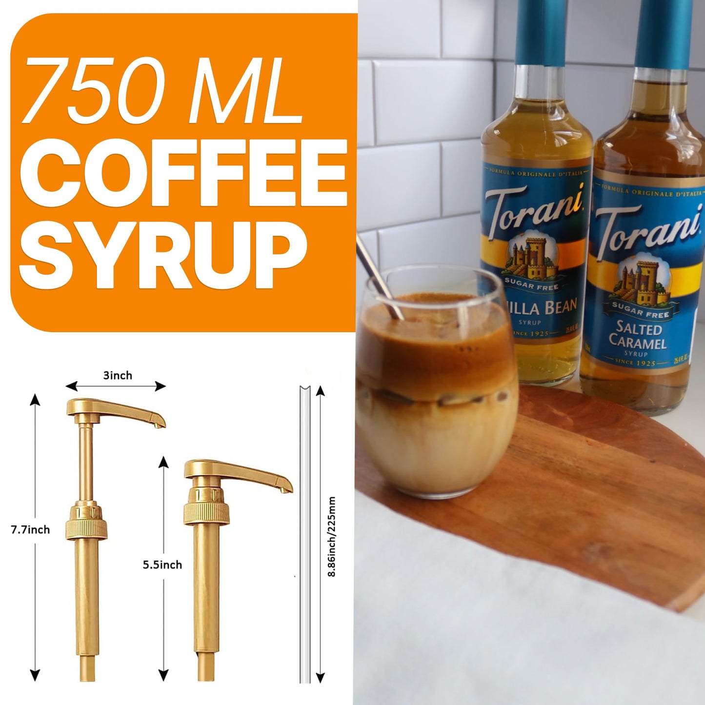 Coffee Syrup Variety Pack - Vanilla and Caramel Syrups for Coffee with 2 Jimoco Syrup Pump Dispenser Compatible with 25.4 Ounces Syrup Bottle for Vanilla and Caramel Flavored