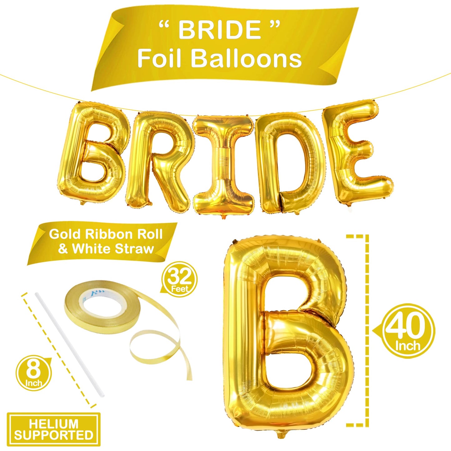 KatchOn, Giant Gold Bride Balloons - 40 Inch | Bachelorette Party Decorations | Gold Bride Sign for Bridal Shower Decorations | Bridal Shower Balloons | Bachelorette Balloon