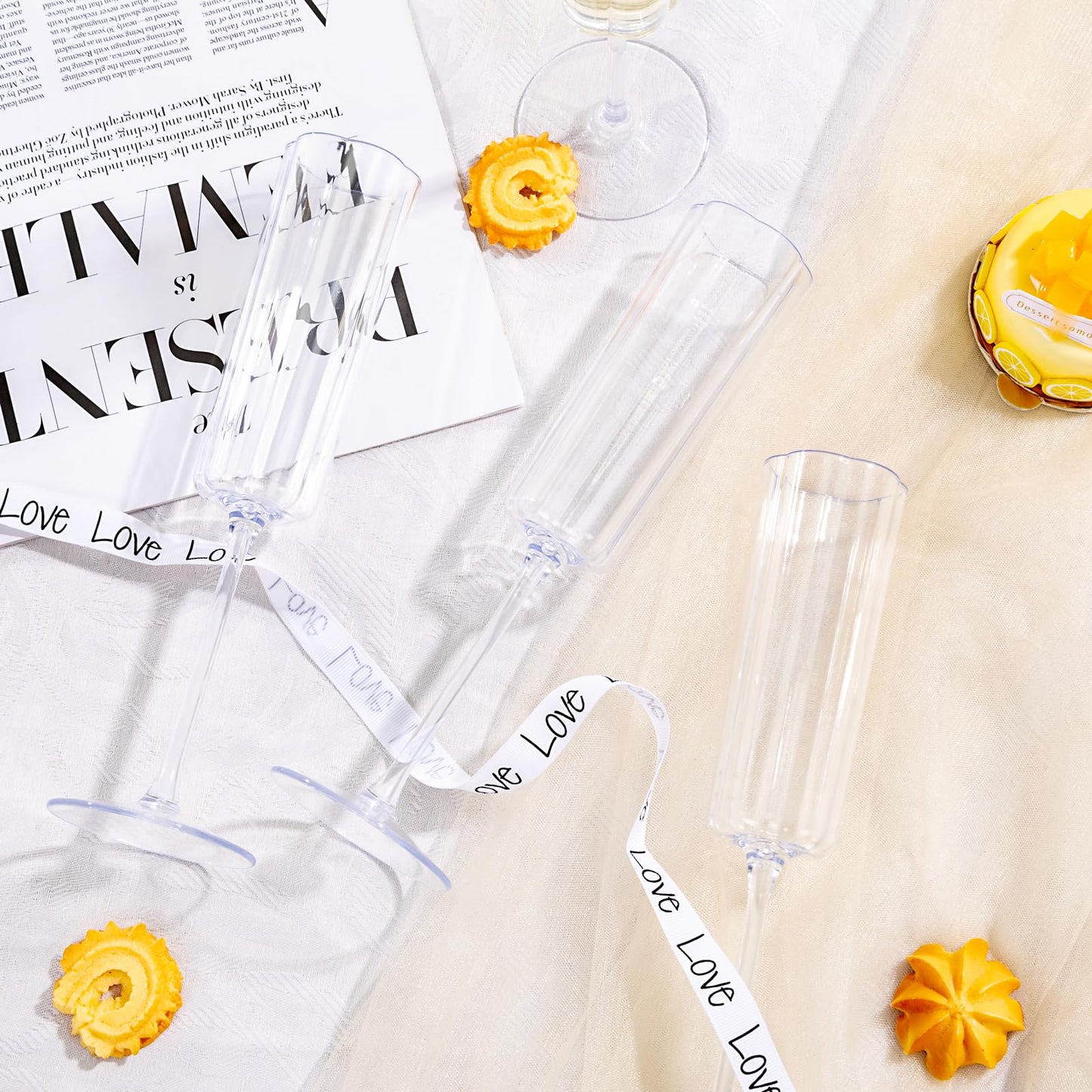 YOUBET 36 Pack Clear Champagne Flutes Plastic - 6 Oz Flower Wavy Champagne Plastic Glasses - Heavy Duty Vintage Disposable Flutes for Wedding Party Birthday Anniversary