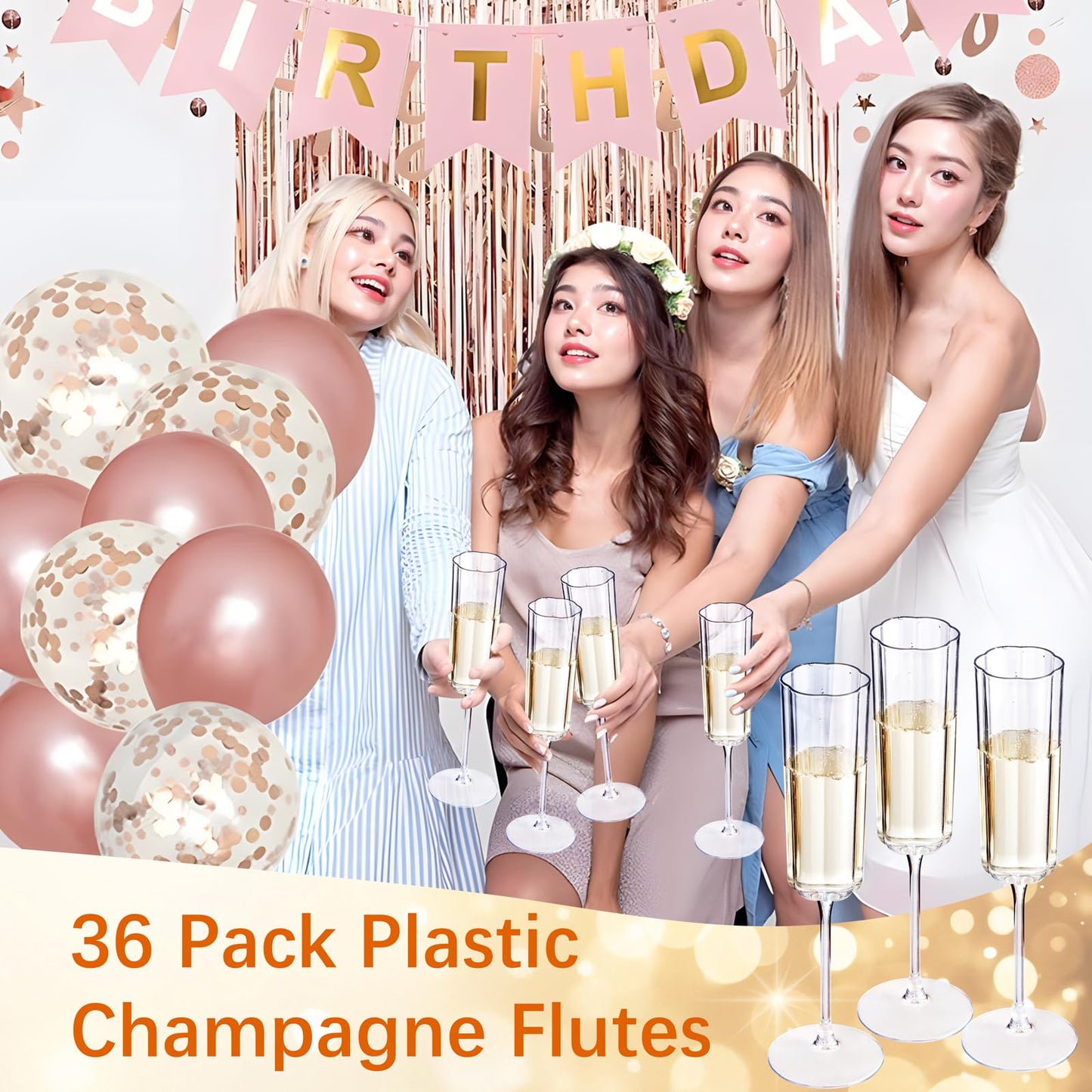 YOUBET 36 Pack Clear Champagne Flutes Plastic - 6 Oz Flower Wavy Champagne Plastic Glasses - Heavy Duty Vintage Disposable Flutes for Wedding Party Birthday Anniversary