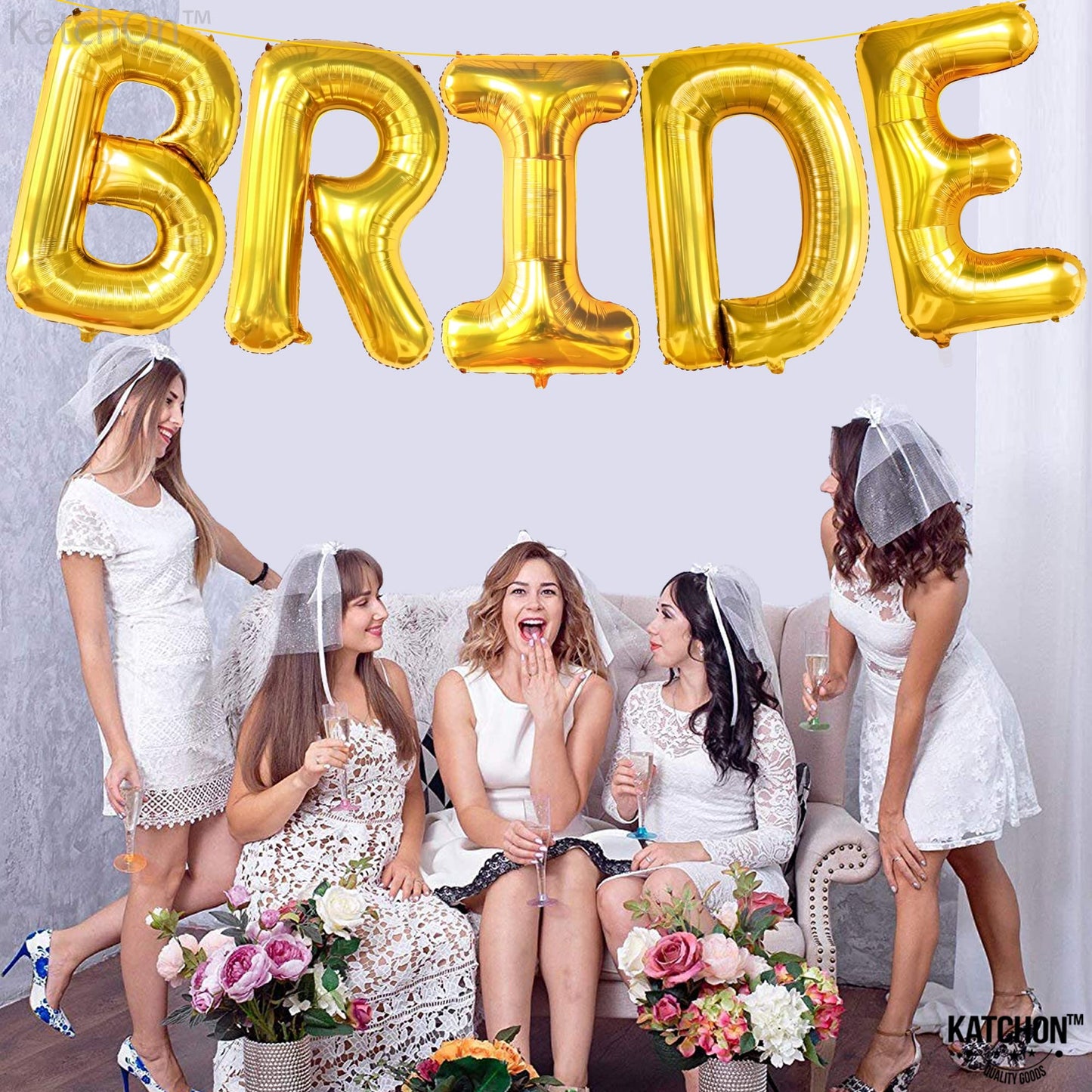 KatchOn, Giant Gold Bride Balloons - 40 Inch | Bachelorette Party Decorations | Gold Bride Sign for Bridal Shower Decorations | Bridal Shower Balloons | Bachelorette Balloon