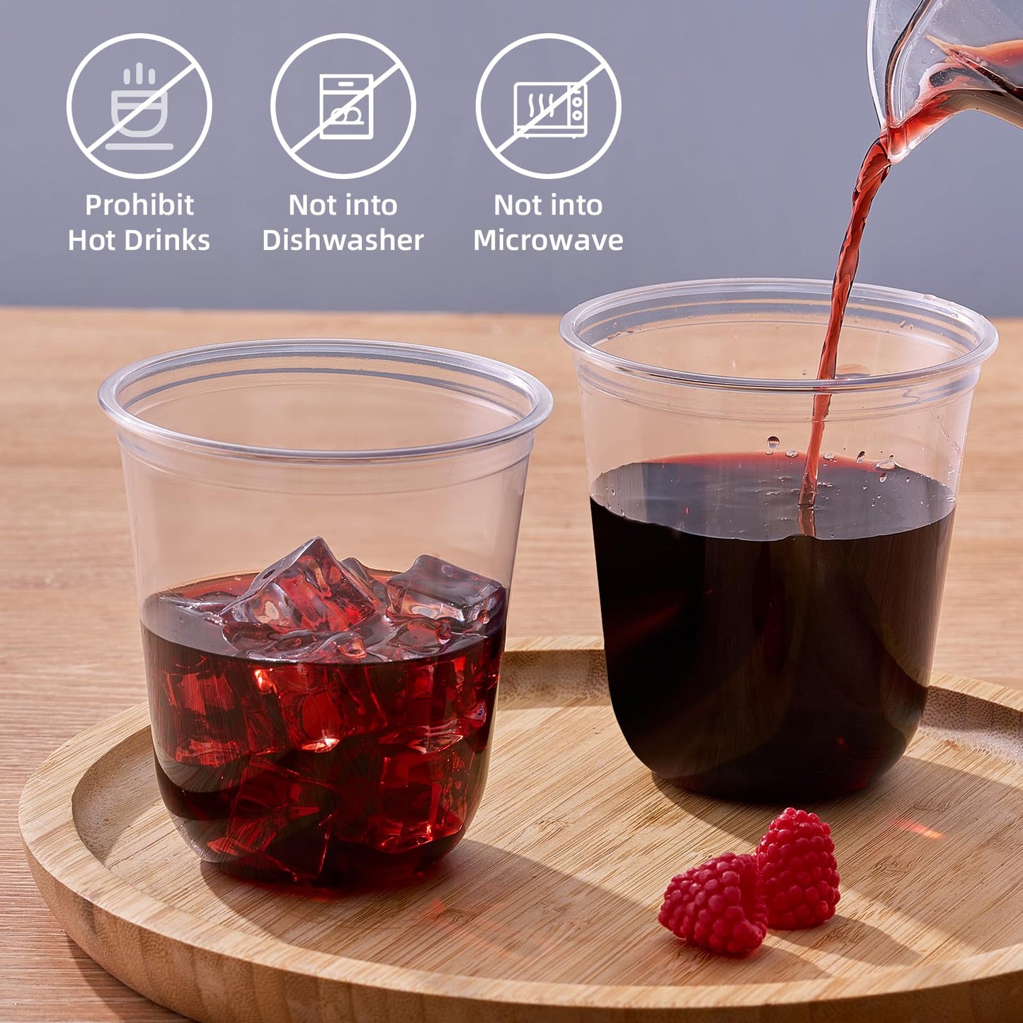 WELLIFE 12 oz Clear Plastic Cups, 100 Pcs Disposable Wine Glasses Stemless Cocktail Punch Cups for Cold Drinking Party Supplies, Easter, Father's Day