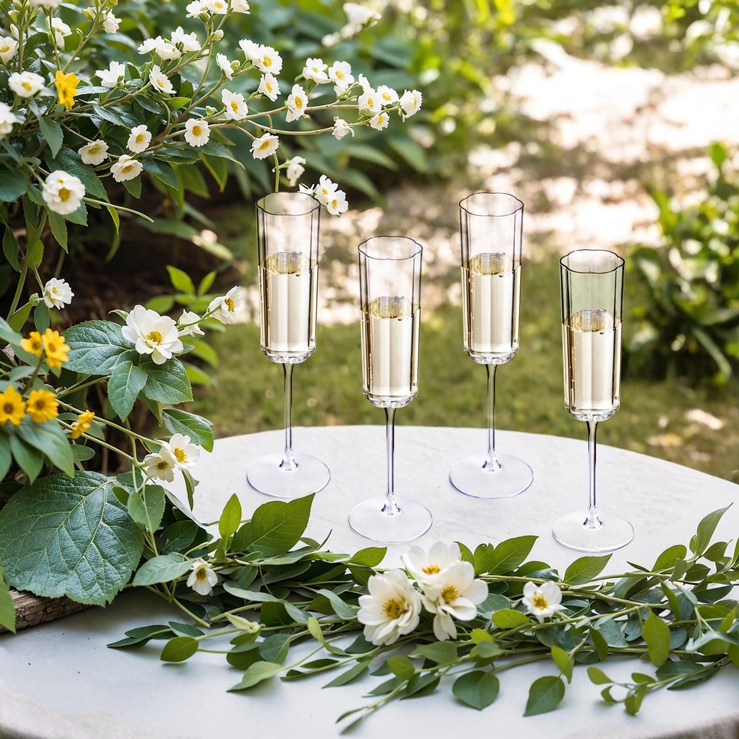 YOUBET 36 Pack Clear Champagne Flutes Plastic - 6 Oz Flower Wavy Champagne Plastic Glasses - Heavy Duty Vintage Disposable Flutes for Wedding Party Birthday Anniversary