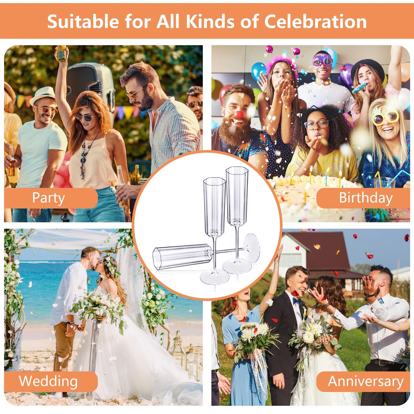 YOUBET 36 Pack Clear Champagne Flutes Plastic - 6 Oz Flower Wavy Champagne Plastic Glasses - Heavy Duty Vintage Disposable Flutes for Wedding Party Birthday Anniversary