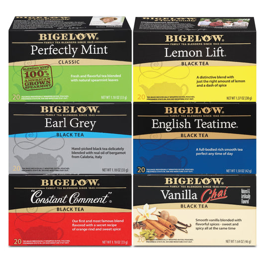 Bigelow Tea Caffeinated Black Tea, 6 Flavor, 20 Count (Pack of 6) - (Packaging and Flavor Assortment May Vary)